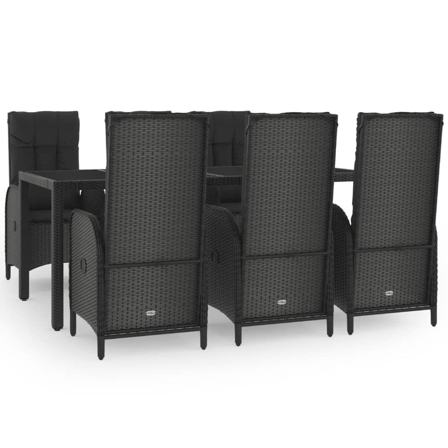 7 Piece Garden Dining Set with Cushions Black&Grey Poly Rattan