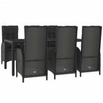 7 Piece Garden Dining Set with Cushions Black&Grey Poly Rattan