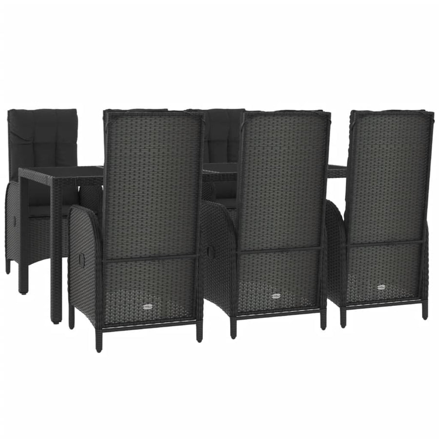 7 Piece Garden Dining Set with Cushions Black&Grey Poly Rattan