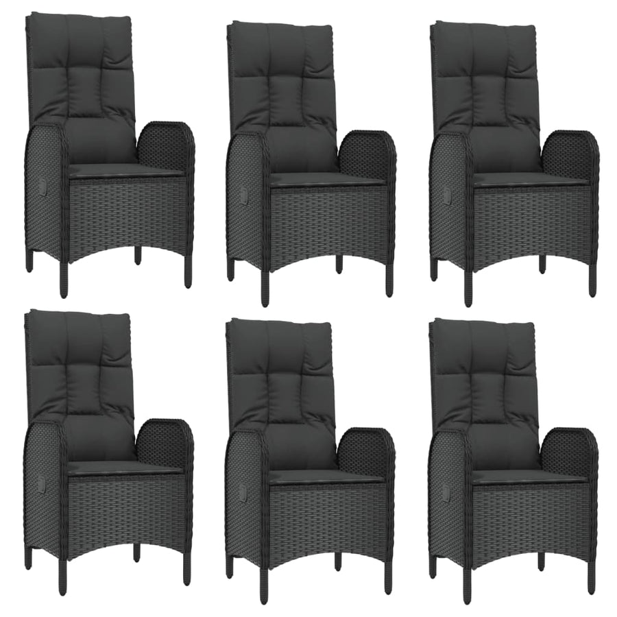 7 Piece Garden Dining Set with Cushions Black&Grey Poly Rattan
