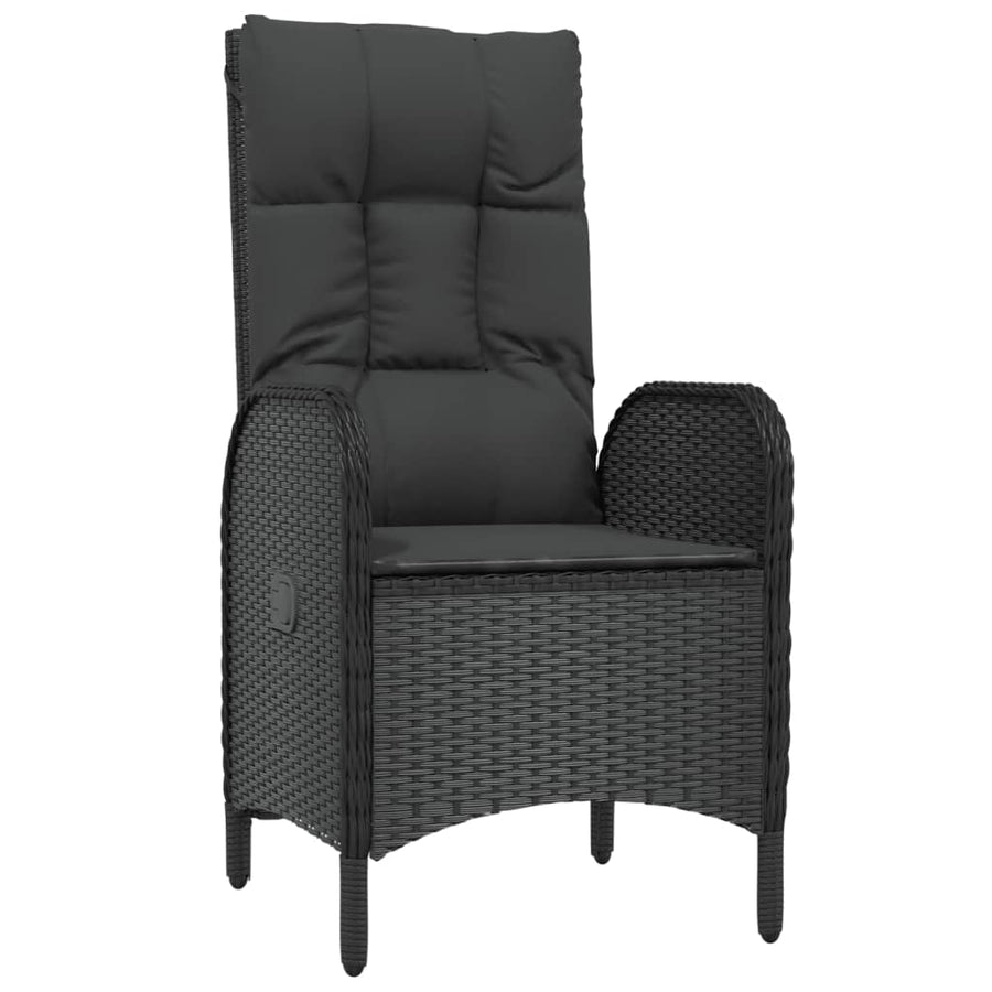 7 Piece Garden Dining Set with Cushions Black&Grey Poly Rattan
