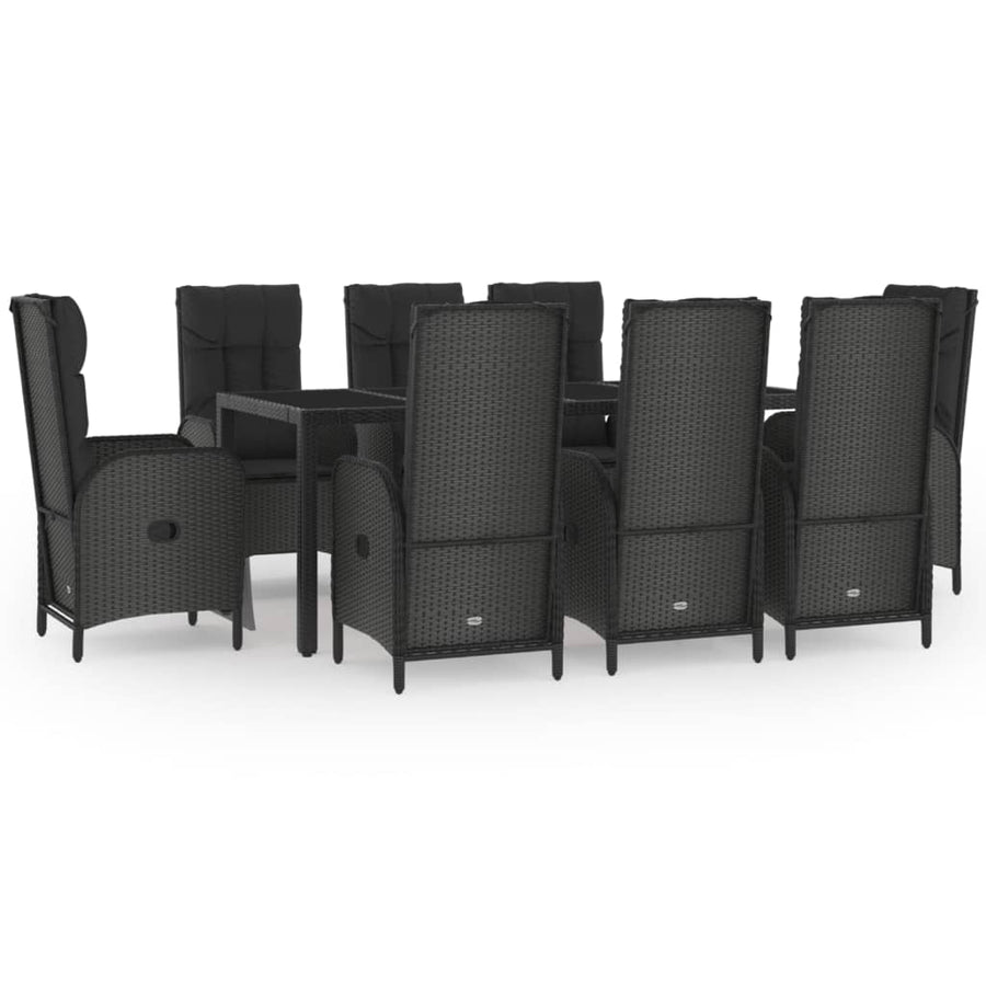 9 Piece Garden Dining Set with Cushions Black&Grey Poly Rattan