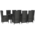 9 Piece Garden Dining Set with Cushions Black&Grey Poly Rattan