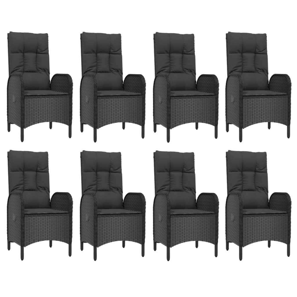9 Piece Garden Dining Set with Cushions Black and Grey Poly Rattan