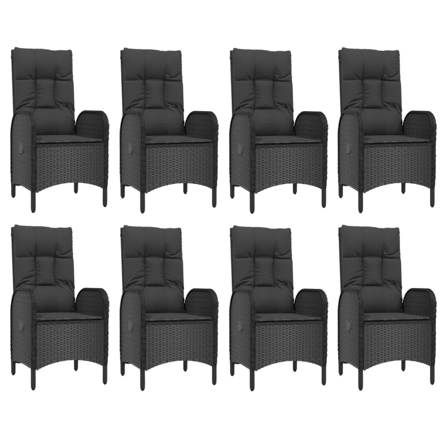 9 Piece Garden Dining Set with Cushions Black&Grey Poly Rattan