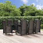 9 Piece Garden Dining Set with Cushions Black&Grey Poly Rattan