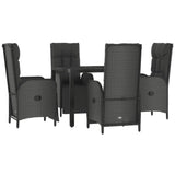 5 Piece Garden Dining Set with Cushions Black Poly Rattan