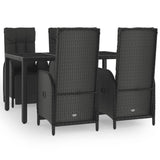 5 Piece Garden Dining Set with Cushions Black Poly Rattan - Front View