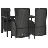 5 Piece Garden Dining Set with Cushions Black Poly Rattan - Side View