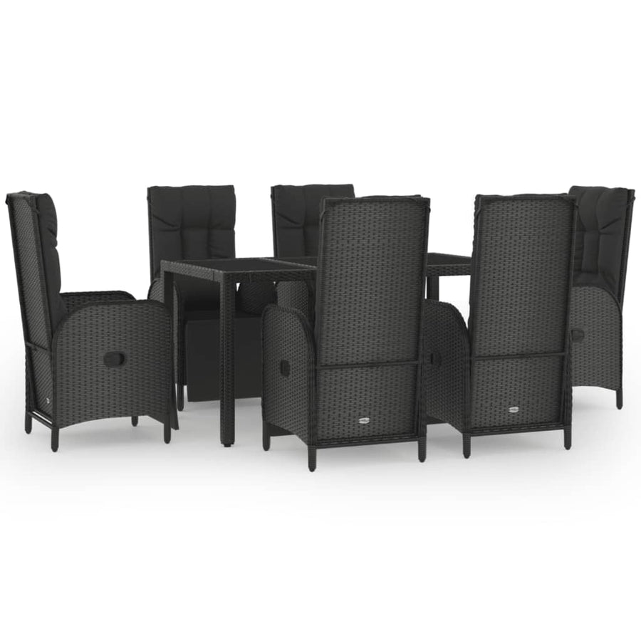 7 Piece Garden Dining Set with Cushions Black&Grey Poly Rattan