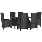 7 Piece Garden Dining Set with Cushions Black&Grey Poly Rattan