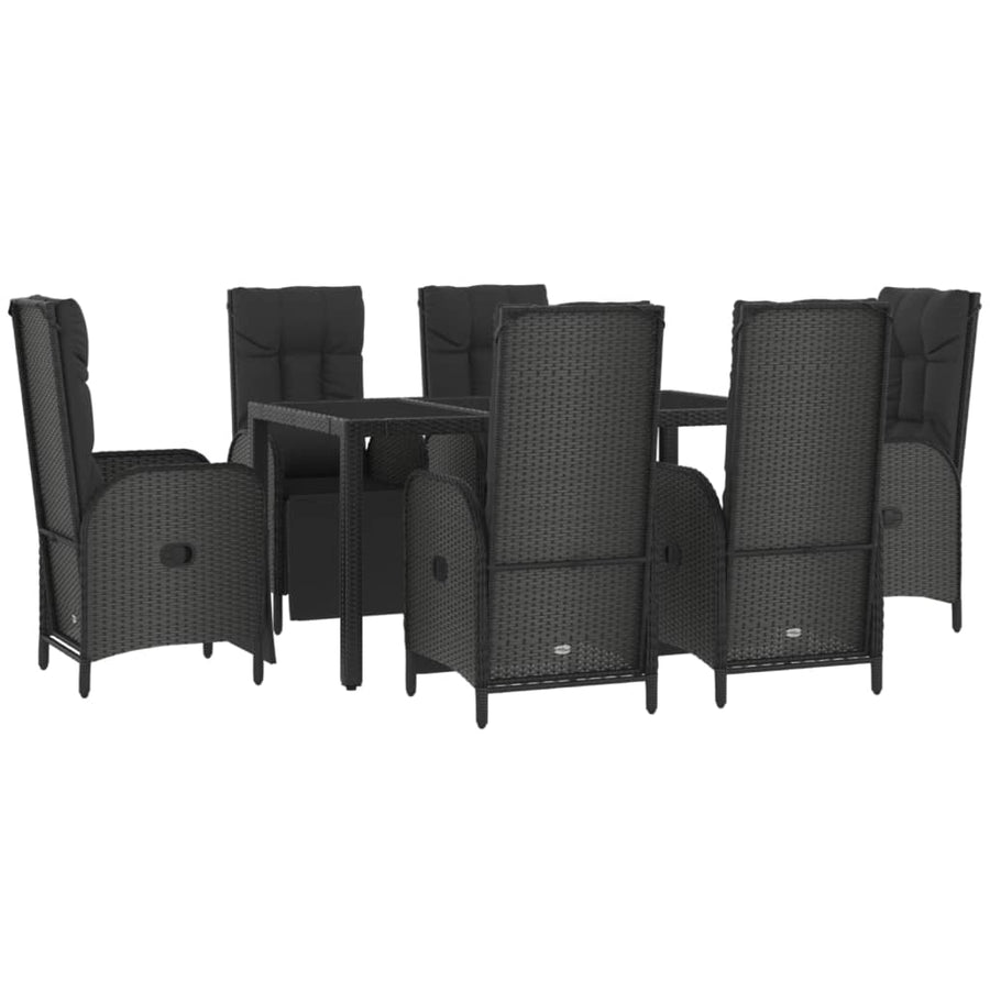 7 Piece Garden Dining Set with Cushions Black&Grey Poly Rattan