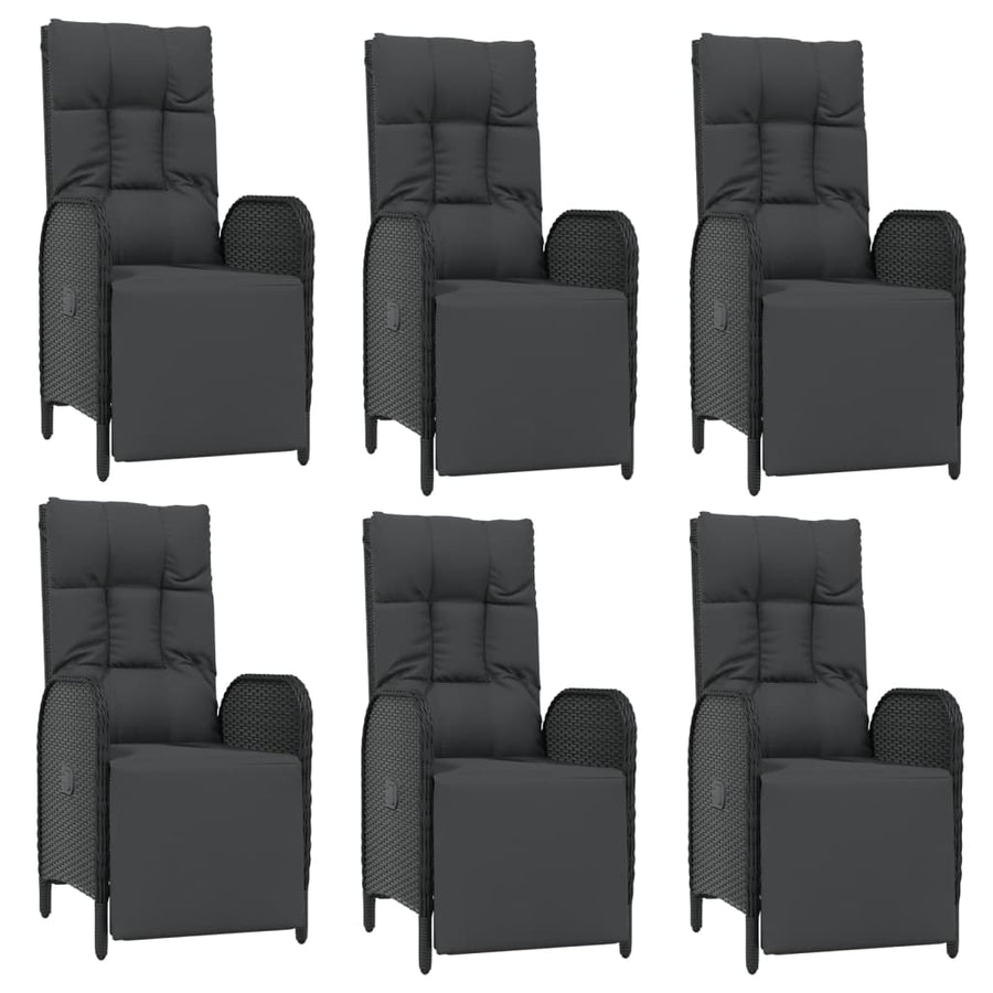 7 Piece Garden Dining Set with Cushions Black&Grey Poly Rattan
