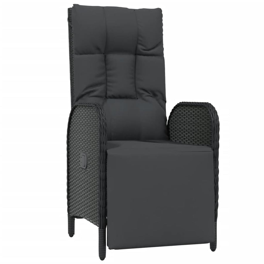 7 Piece Garden Dining Set with Cushions Black&Grey Poly Rattan