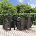 7 Piece Garden Dining Set with Cushions Black&Grey Poly Rattan