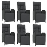 7 Piece Garden Dining Set with Cushions Black Poly Rattan