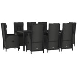 9 Piece Garden Dining Set with Cushions Black Poly Rattan - Side View