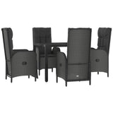 5 Piece Garden Dining Set with Cushions Black Poly Rattan - Side View