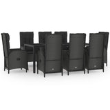9 Piece Garden Dining Set with Cushions Black Poly Rattan - Front View