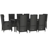 9 Piece Garden Dining Set with Cushions Black Poly Rattan - Side View