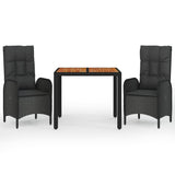 3 Piece Garden Dining Set with Cushions Black Poly Rattan