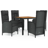 5 Piece Garden Dining Set with Cushions Black Poly Rattan - Front View
