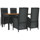 5 Piece Garden Dining Set with Cushions Black Poly Rattan - Side View