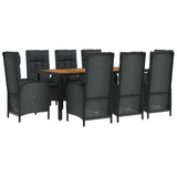 9 Piece Garden Dining Set with Cushions Black Poly Rattan