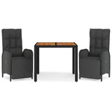 3 Piece Garden Dining Set with Cushions Black Poly Rattan