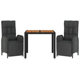 3 Piece Garden Dining Set with Cushions Black Poly Rattan