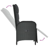 3 Piece Garden Dining Set with Cushions Black Poly Rattan - Rear View
