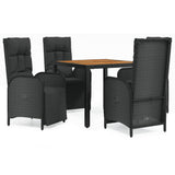 5 Piece Garden Dining Set with Cushions Black Poly Rattan - Front View