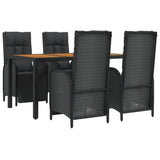 5 Piece Garden Dining Set with Cushions Black Poly Rattan - Side View
