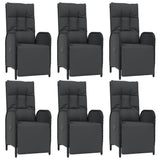 7 Piece Garden Dining Set with Cushions Black Poly Rattan