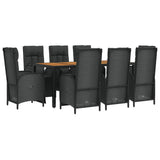 9 Piece Garden Dining Set with Cushions Black Poly Rattan - Side View