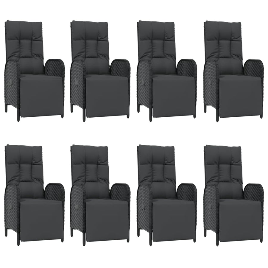 9 Piece Garden Dining Set with Cushions Black Poly Rattan