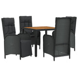 5 Piece Garden Dining Set with Cushions Black Poly Rattan - Side View