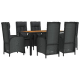 7 Piece Garden Dining Set with Cushions Black Poly Rattan - Side View