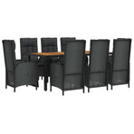 9 Piece Garden Dining Set with Cushions Black Poly Rattan