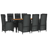 9 Piece Garden Dining Set with Cushions Black Poly Rattan - Side View
