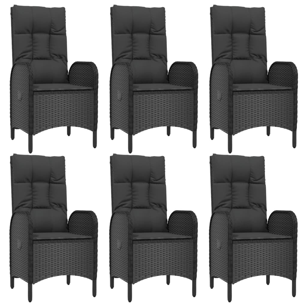 9 Piece Garden Dining Set with Cushions Black Poly Rattan