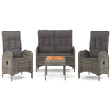 4 Piece Garden Dining Set with Cushions Grey Poly Rattan - Front View