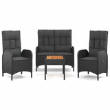 4 Piece Garden Dining Set with Cushions Black Poly Rattan