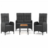 4 Piece Garden Dining Set with Cushions Black Poly Rattan - Front View