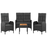 4 Piece Garden Dining Set with Cushions Black Poly Rattan - Side View