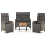 4 Piece Garden Dining Set with Cushions Grey Poly Rattan