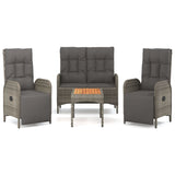 4 Piece Garden Dining Set with Cushions Grey Poly Rattan - Front View