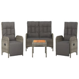 4 Piece Garden Dining Set with Cushions Grey Poly Rattan - Side View