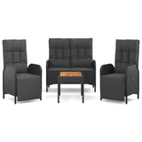 4 Piece Garden Dining Set with Cushions Black Poly Rattan