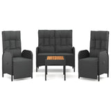 4 Piece Garden Dining Set with Cushions Black Poly Rattan - Front View